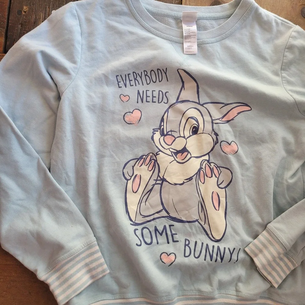 Disney Thumper Bambi Sleepwear Sweatshirt Teal Cloud Some‎ Bunny Large - Picture 2 of 4